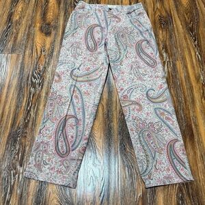 Vintage Talbots Paisley Straight Jeans Pink Beige Spring Floral Size 10 30X29